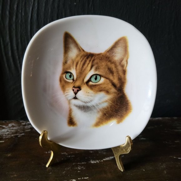 Vintage Schumann Arzberg Germany Porcelain Tabby Cat Trinket Dish - Picture 1 of 3